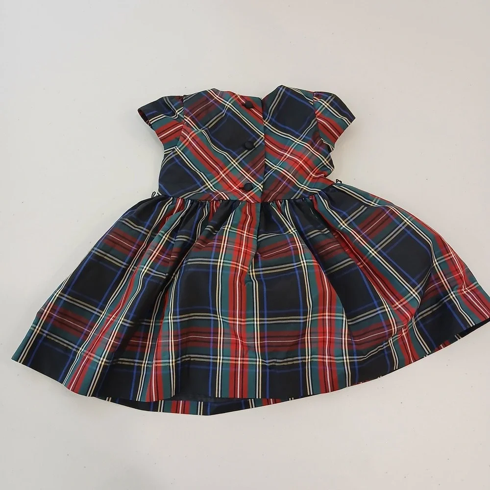 Ralph Lauren Dress Baby 6M Navy Red Plaid Tartan Fit Flare Holiday Preppy